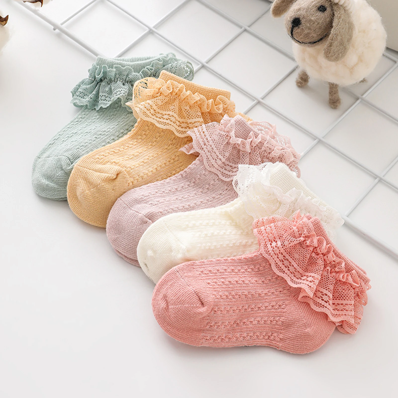 Children Girls Lace Socks Cute Soft Breathable Cotton Baby Ruffle Princess Dress Walking Ankle Short Socks for Toddler Accessory