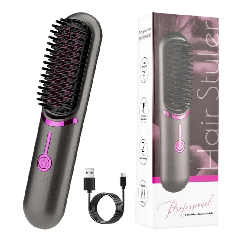 

CPDD USB Rechargeable Hair Straightener Brush Fast Heating & 3 Temp Settings Anti-Scald for Professional Salon Home