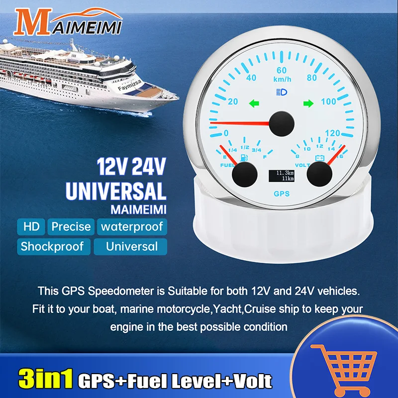 

85mm 3 IN 1 7 Color Backlight Gauge 120KMH 120MPH GPS Speedometer Voltmeter 8-16V Fuel Level Meter For 12V 24V Car Marine Boat