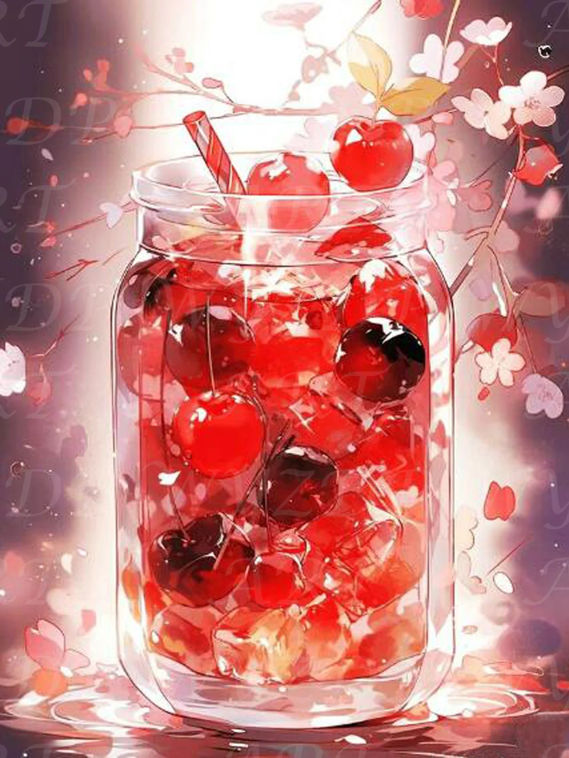 thumbnail image 1 of Kit de pintura de diamantes con polvo de hadas al 100 % de Landscape Fruit Cup, bordado de diamantes completo, puntada AB, arte de diamantes de cristal, decoración del hogar, 1 of 5