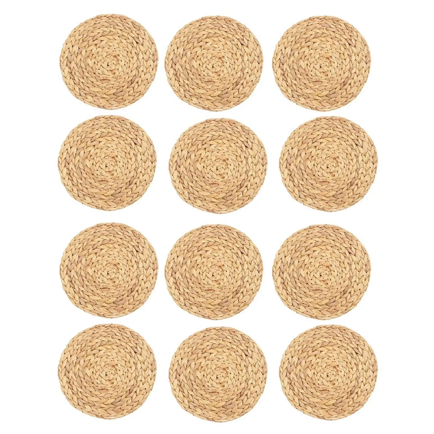 

2X Round Woven Placemats Water Hyacinth Woven Rattan Placemats Round Braided Rattan Tablemats Non-Slip Insulation Pads