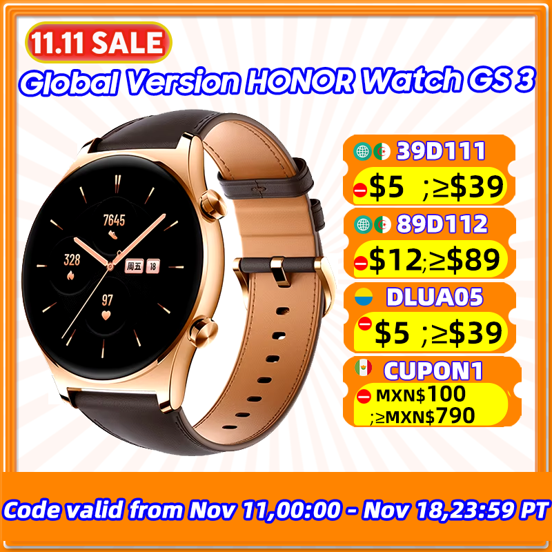 Global Version HONOR Watch GS 3 GS3 Smart Watch Dual-frequency GPS Blood Oxygen Monitor 1.43'' AMOLED Screen SmartWatch