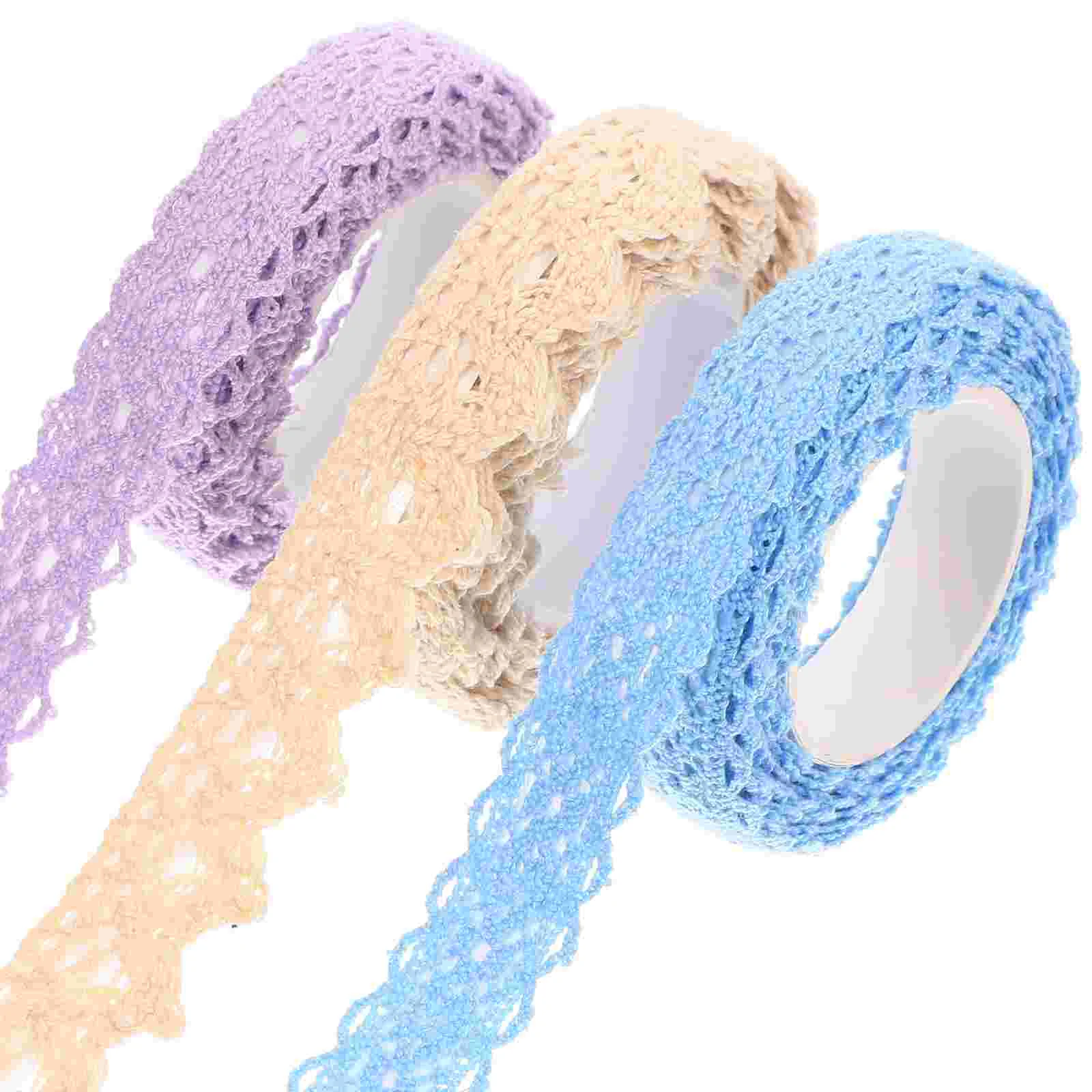 

3 Rolls Fabric Lace Tape Scrapbooking Tapes Self-adhesive Decors Glitter Stickers Pattern Exquisite Decorative