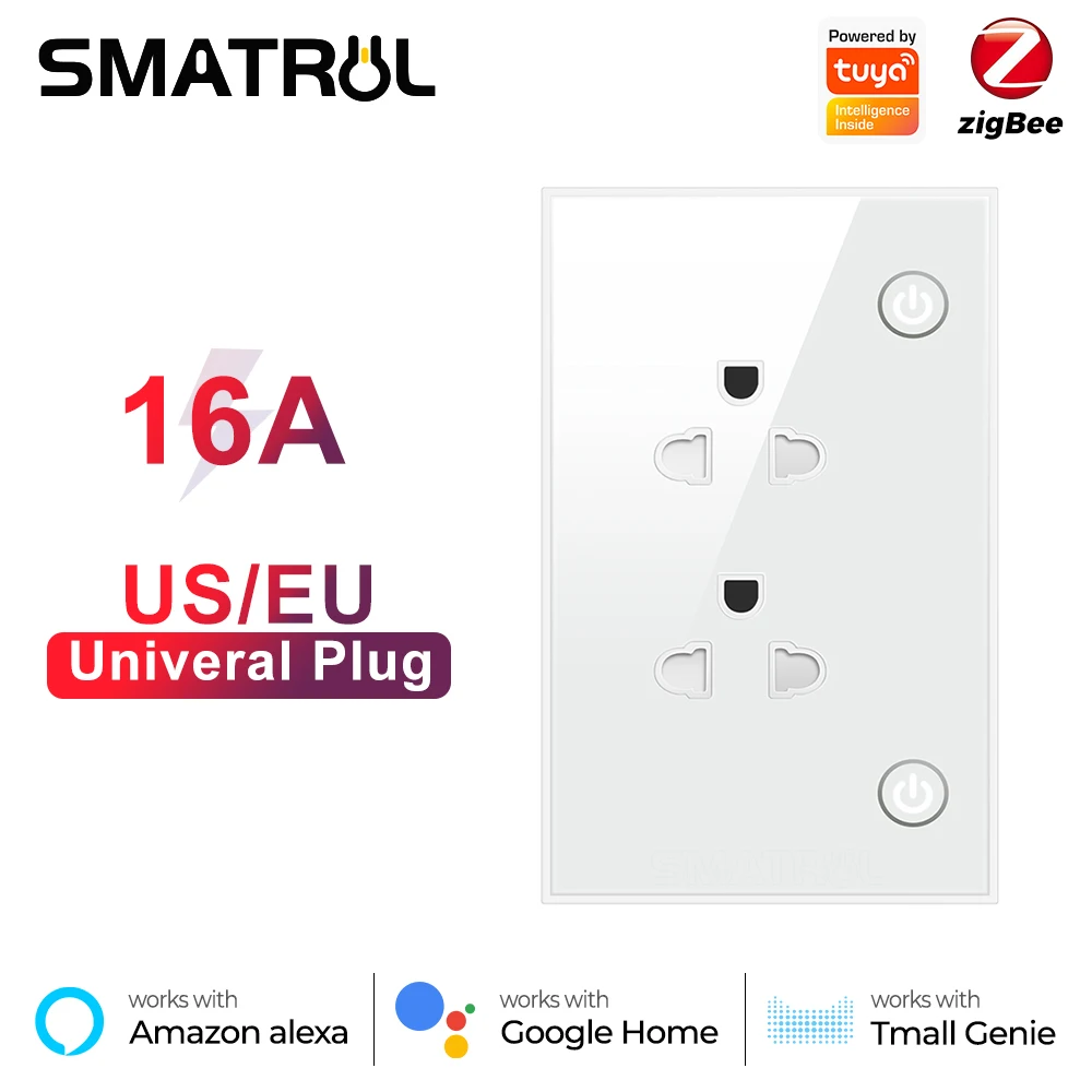 

16A Tuya Zigbee US EU Smart Socket Plug Adapter In Wall Electrical Outlet On Off Voice Timer 110V 240V for Google Home Alexa