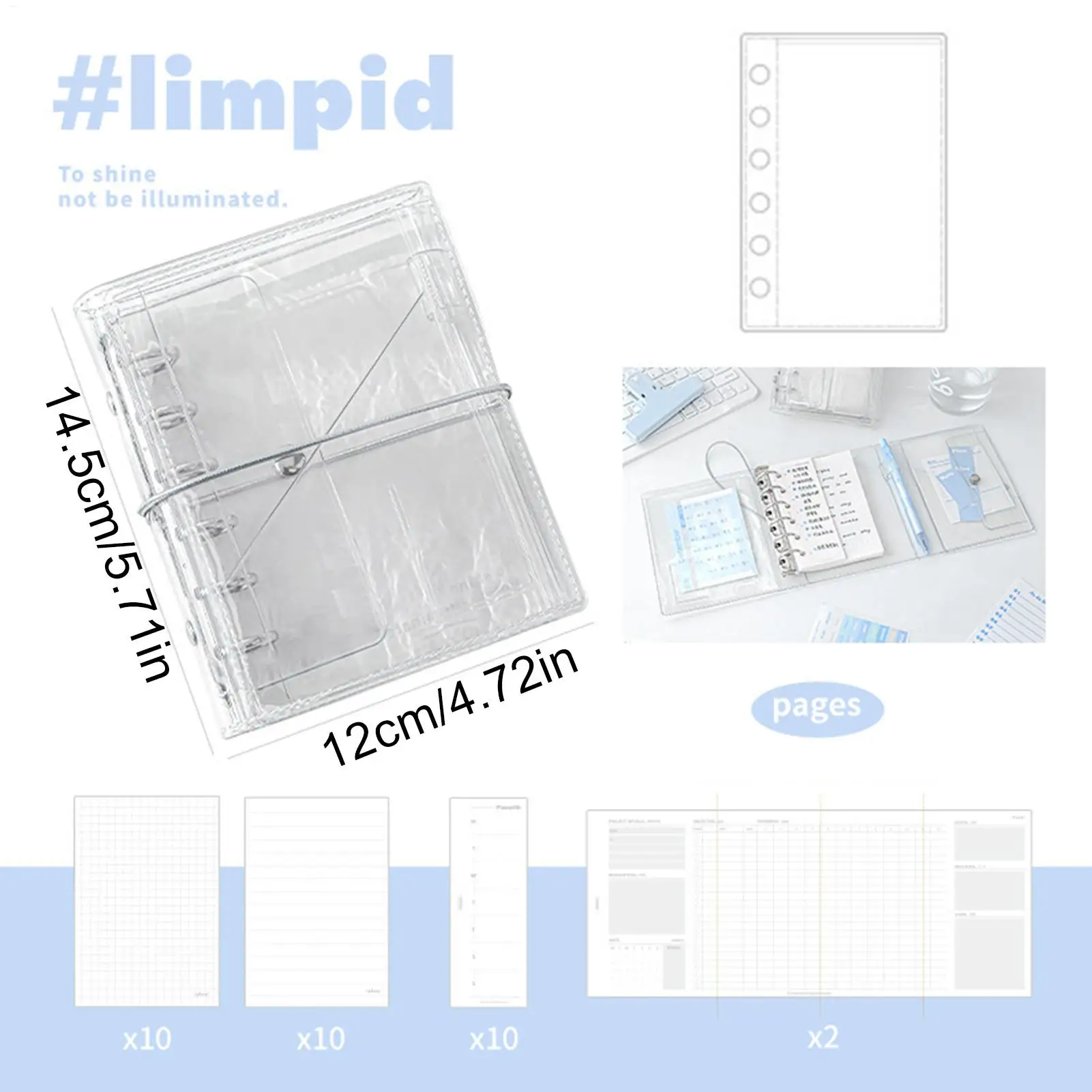Compact Refillable Tri-Fold Accordion Journal with Clear PVC Cover