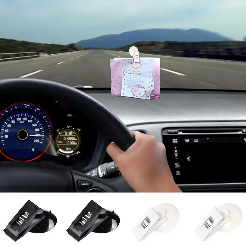 

2pcs Car Window Mount Suction Clip Tool Suction Cup Auto Clip Hook Card Clamp Vehicle Curtain Fixing Tools Parking Permit Holder