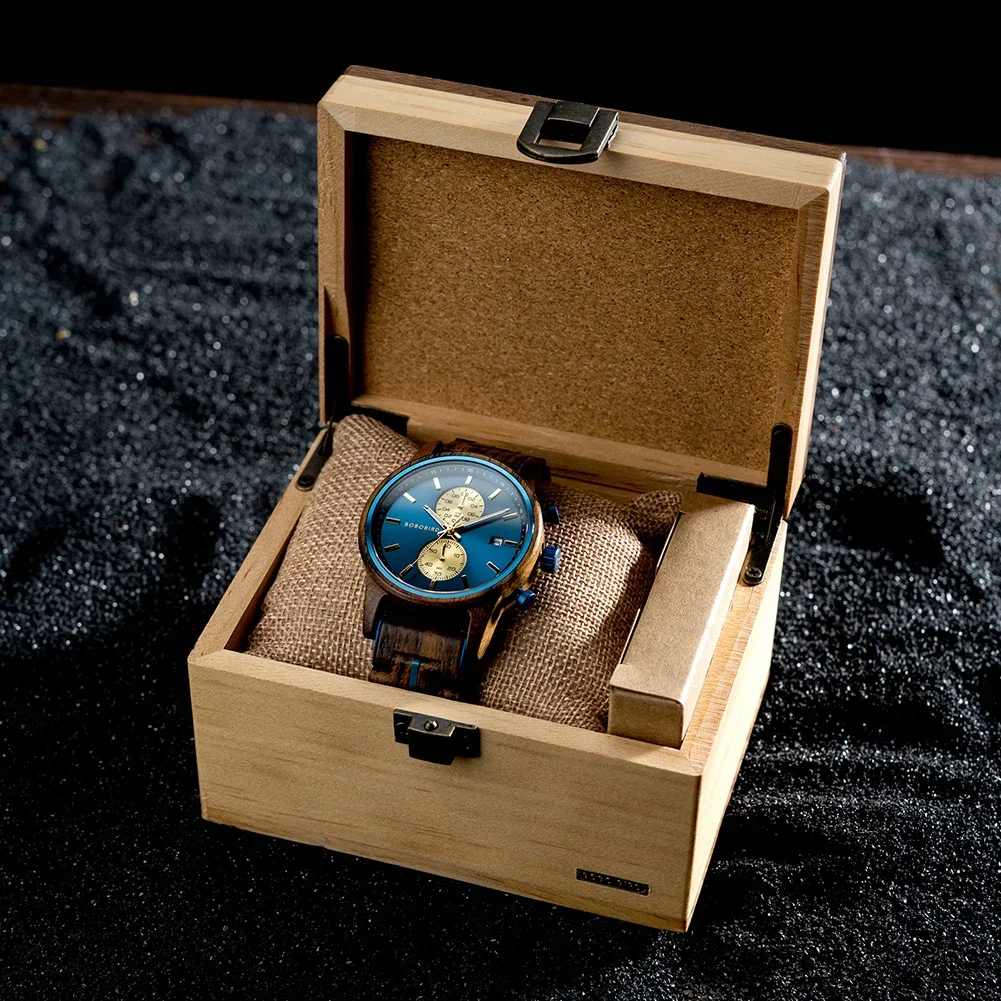 Top Brand BOBO BIRD Men's Watches Wooden Luxury Quartz Watch Business Timepiece Chronograph Date Display Customized Gift For Men