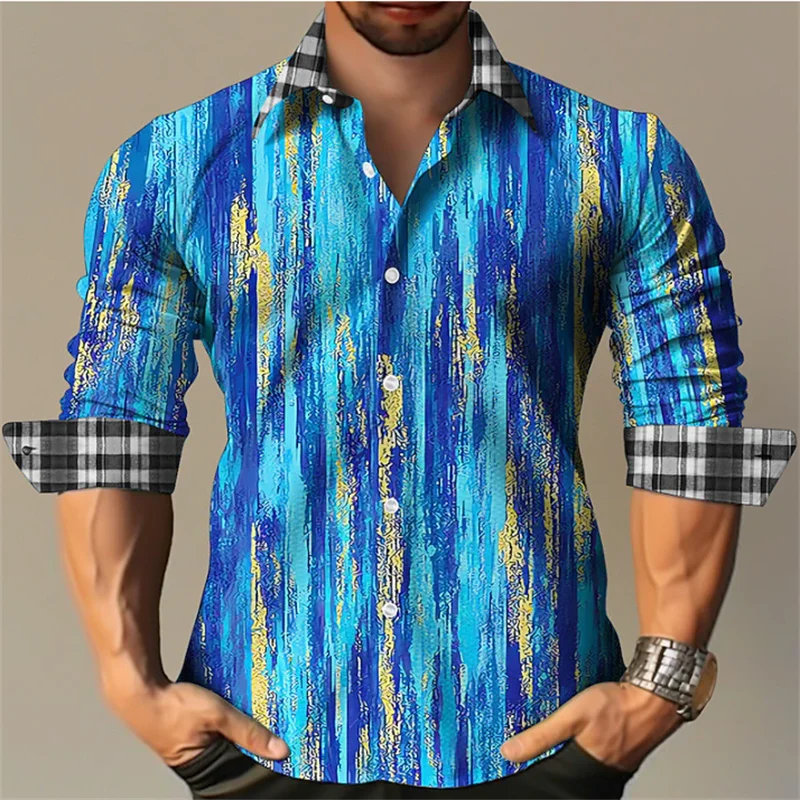 2023 men's creative geometric pattern long-sleeved shirt T-shirt top comfortable luxury soft high-quality material plus size