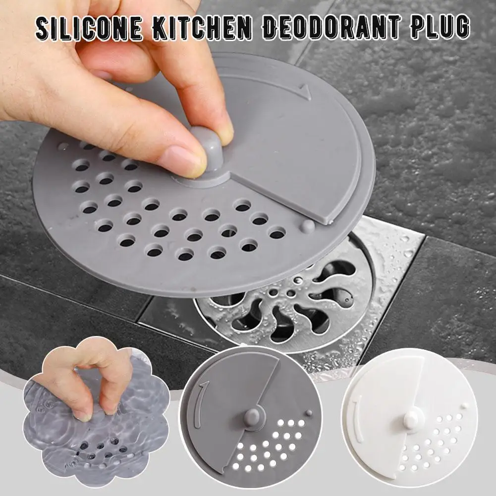 2Pcs Silicone Tub Stopper Floor Drain Cover with Rotatable Switch Bathroom Deodorant Round Replacement Floor Drain Strainer