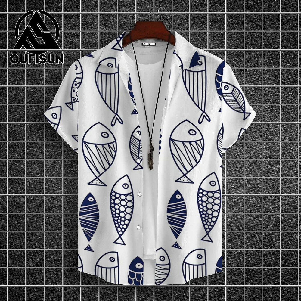 Hawaiian Shirt For Men Beach Casual Men's Short Sleeved Shirts New Cute Fish 3d Print Men's Shirt Oversized Men's Clothing 5xl 3