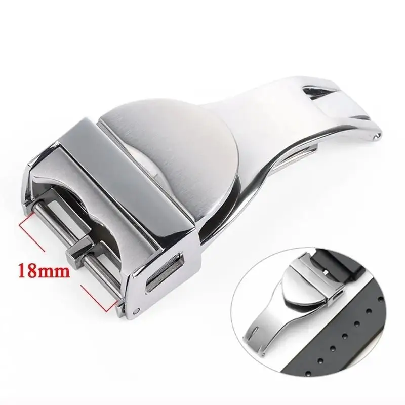 SCHIK 18mm Watch Band Buckle For Tudor Rubber Strap Stainless Steel Folding Clasp Silver Metal Button Watch Accessories