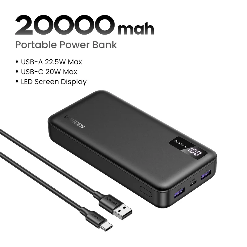 UGREEN 20000mAh PD 20W Power Bank Fast Charge Portable PowerBank для iPhone 17 16 15 Pro Max Xiaomi Phone External Battery 30W