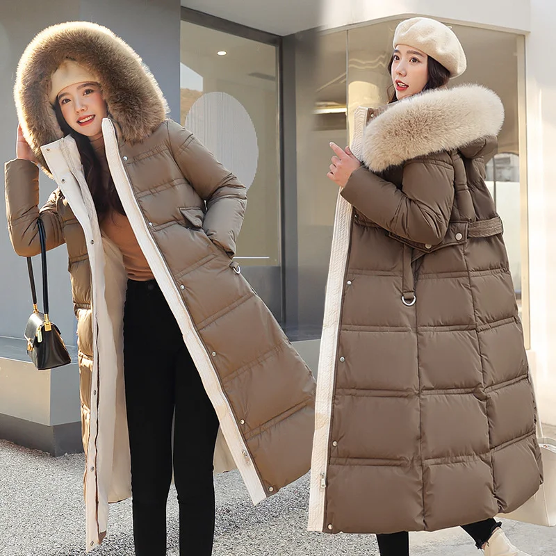 

Women's Winter Jacket Women Coat Long Padding Korean Clothes Traf Dress Cony Hair Collar Parkas Cotton Jacket Hooded Slim Coat