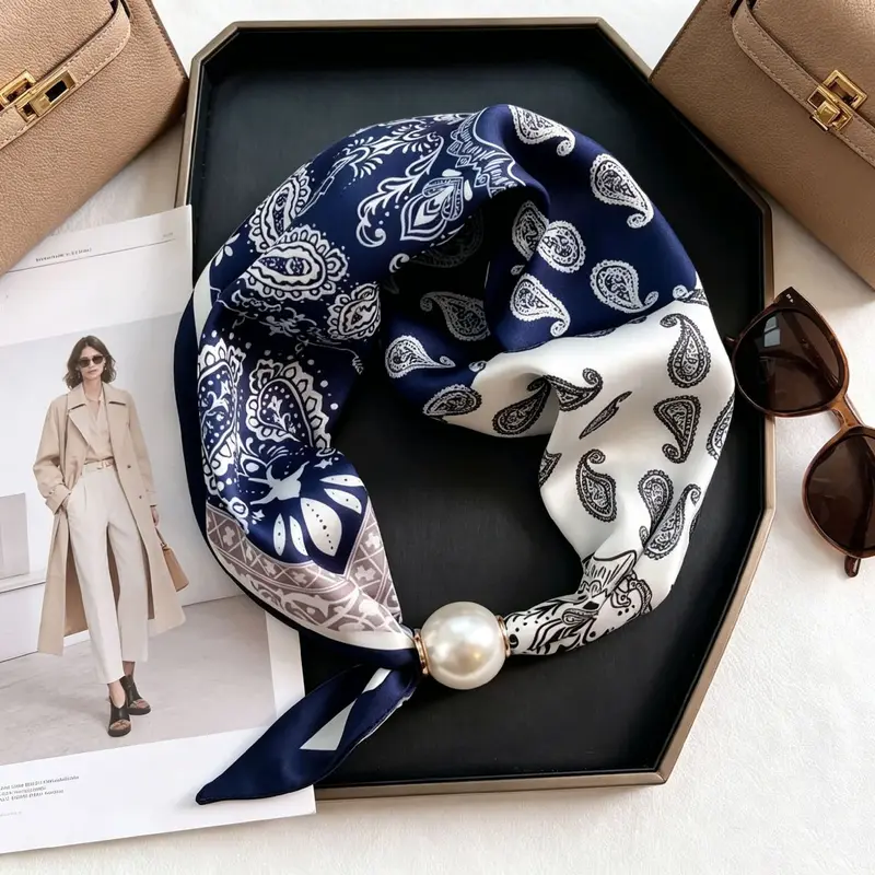 Elegant Chic Pearl Stripe Scarfs Women Fashion Convenient Magnetic Buckle Scarf Pearl Tail Artistic Accessory Neck Wrap Scarves - Image 12