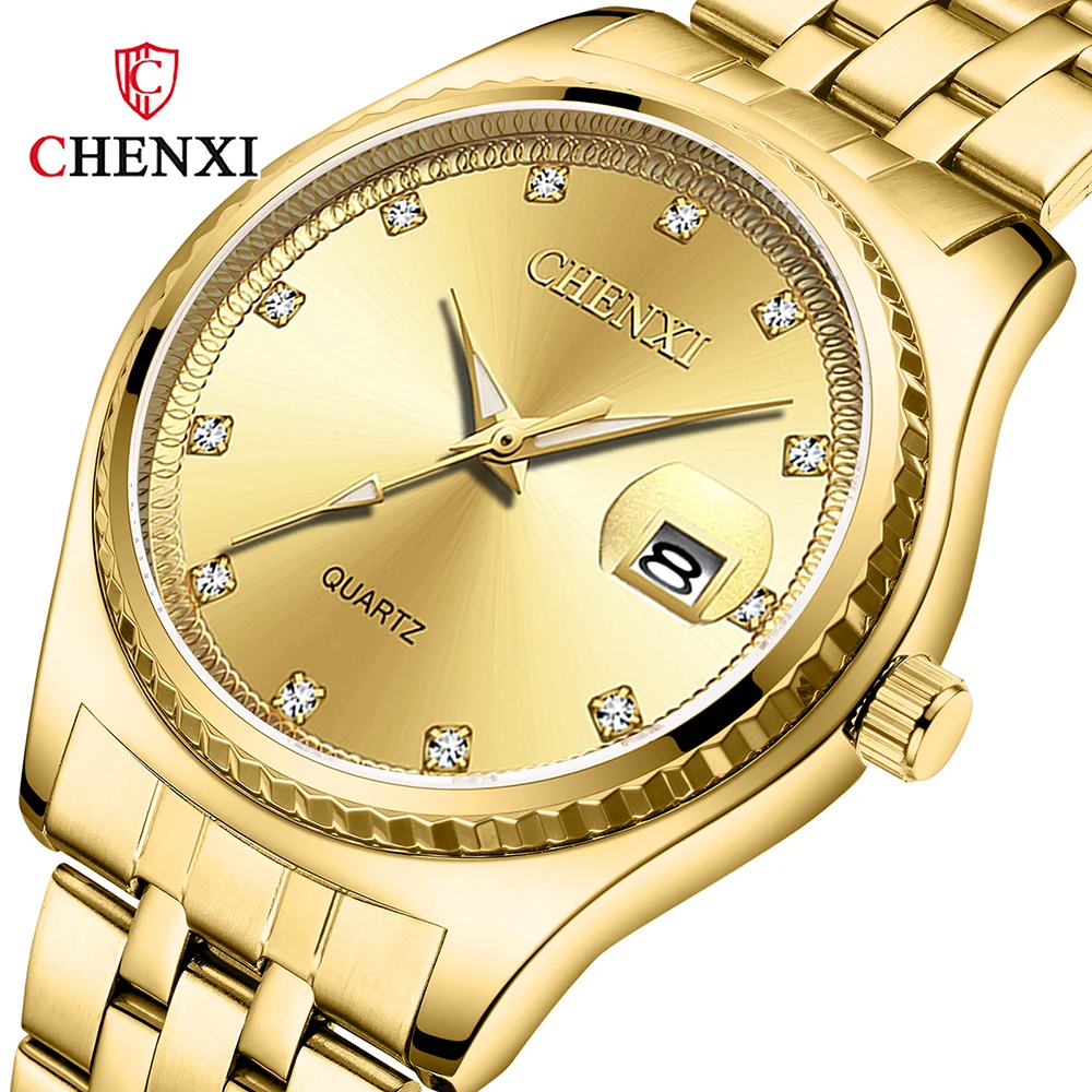 CHENXI Brand Ladies Clock Steel Strip Gold Watch Men Date Quartz Wristwatch Gift Couple Watches Pair Men And Women Free Shipping