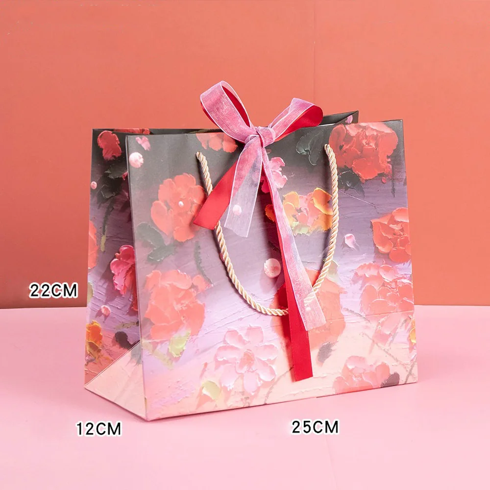 Ölgemälde Design Kraftpapier Dankeschön Geschenktüte für Business Boutique Hochzeit Gefälligkeiten Blumenstrauß Thanksgiving Day Verpackungsbeutel – Detail 4