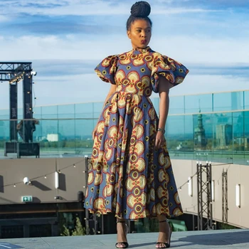 Bisiola Flare Sleeve Print Maxi Dress