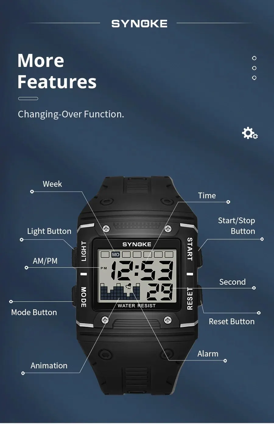 Digital Watch Men Sports Electronic Watch Waterproof Night Glow Large Screen Square Student Watch Outdoor Running Camping Mallzona