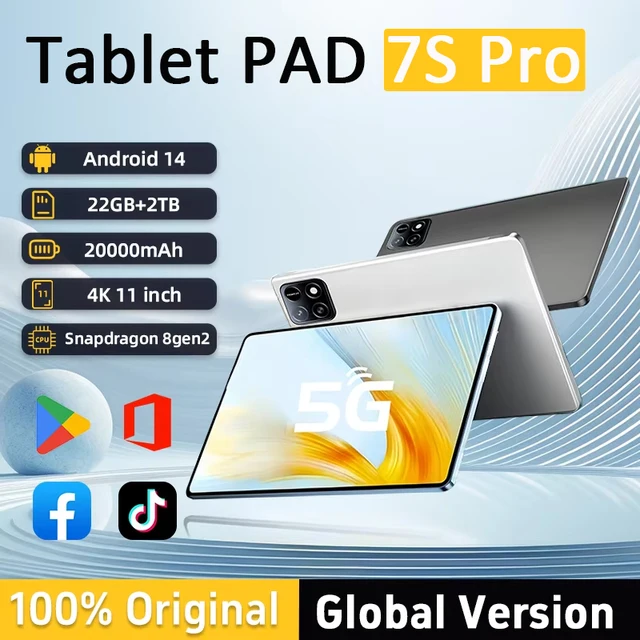 2025 Original Pad 7S Pro tableta 11 pulgadas Snapdrago 8gen2 HD 4K Android 14 22GB + 2TB 20000mAh 5G Dual SIM WiFi GPS Tablet PC
