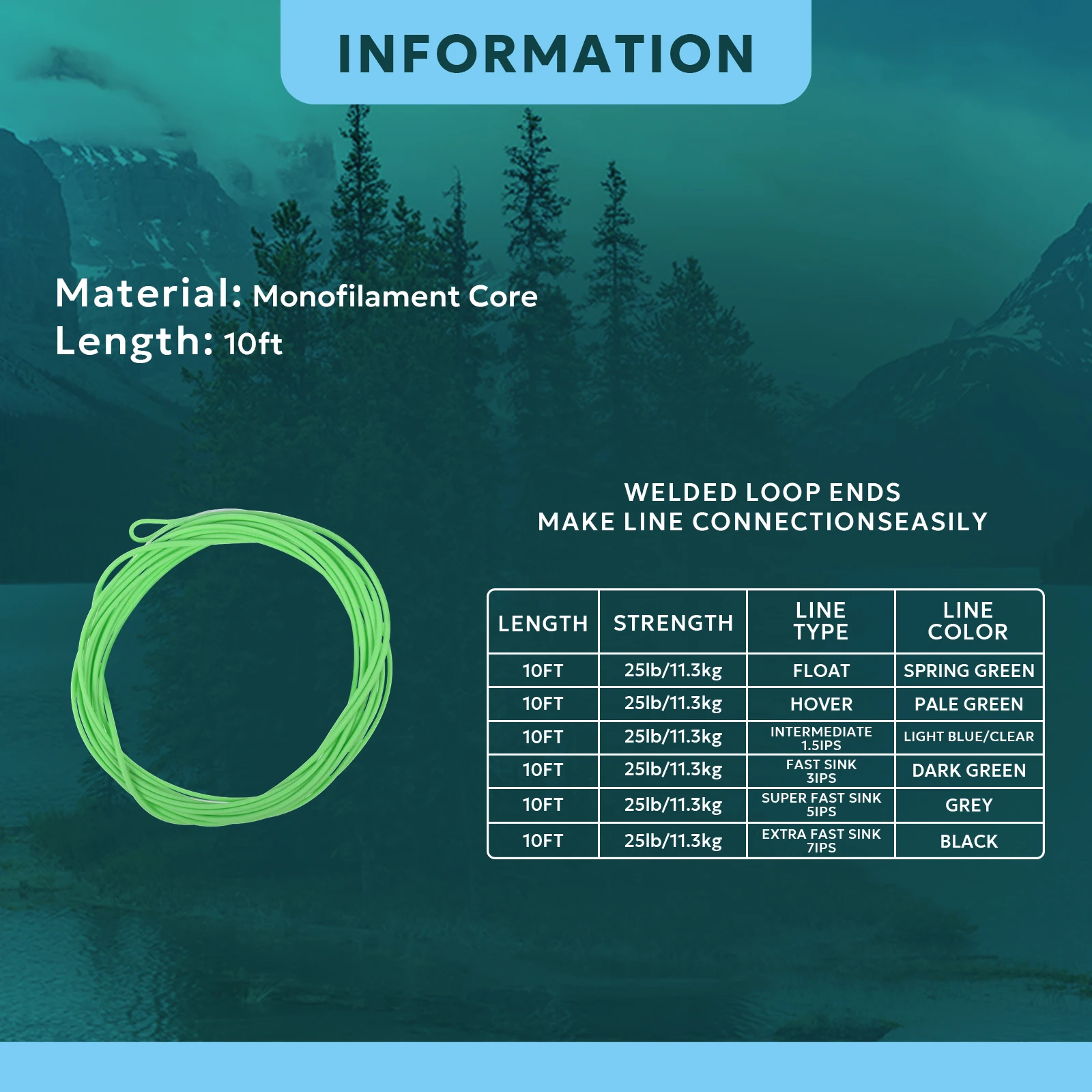 Fly Fishing Poly-Coated Leaders Monofilament Core Leader Line Fly Line for 10' Salmon Leader SF 1PCS/2PCS 10FT fishing line,fishing tackle