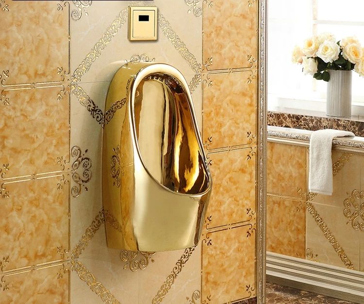 

Wall-mounted intelligent automatic sensing golden urinal Men's wall-mounted urinal ceramic KTV urinal