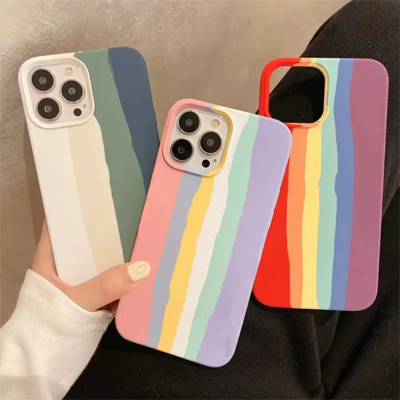 

Rainbow Stripe Phone Case For iPhone 15 14 Pro 13 14 15 Pro Max Shockproof Bumper Colorful Silicone Soft Back Cover Funda