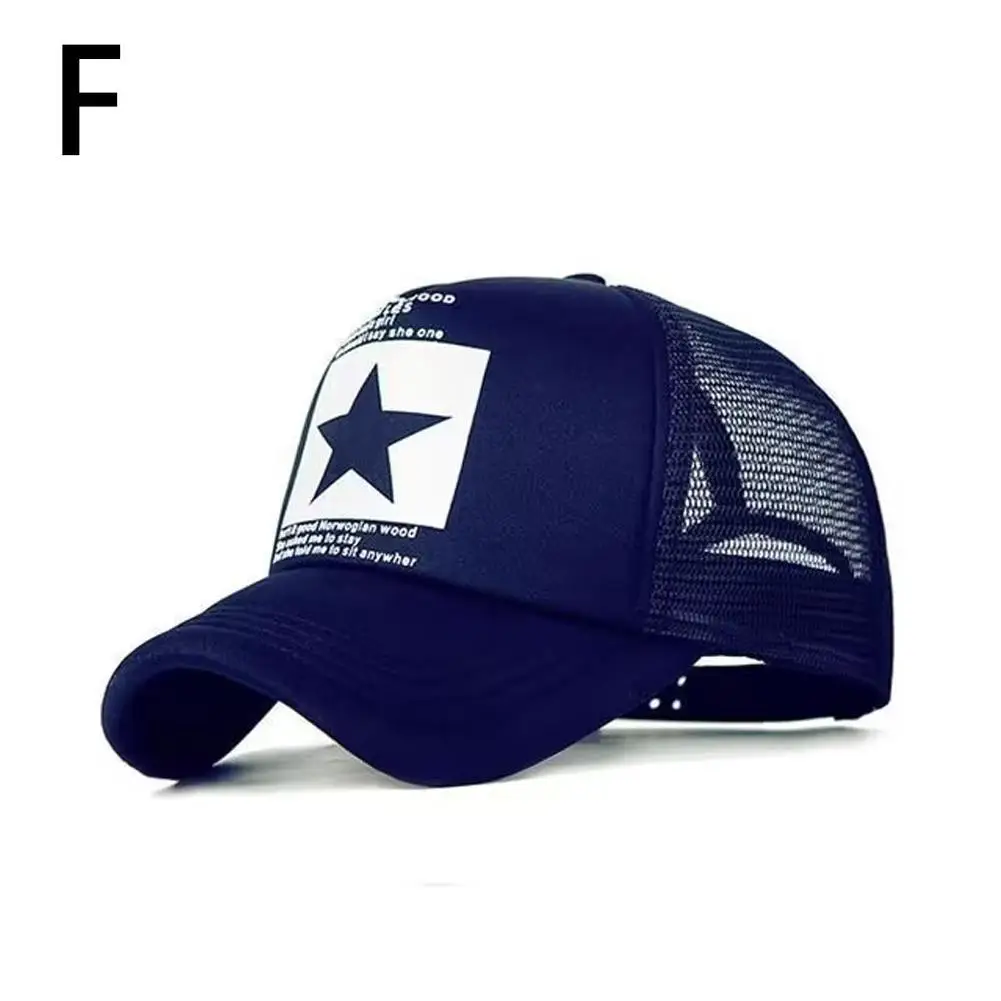 Unisex Sommer-Baseballkappe aus Mesh, modische, mit Sternen bedruckte, verstellbare Baseballmütze, Snap-Back-Trucker-Mütze, Pferdeschwanz-Kappe für Outdoor-Sportarten – Detail 24