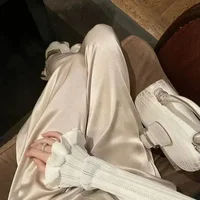 FA644 2024 Autumn New Women's Satin Wide Leg Pants, High Waist, Loose Drop, Straight Tube, Casual Floor Pants 2
