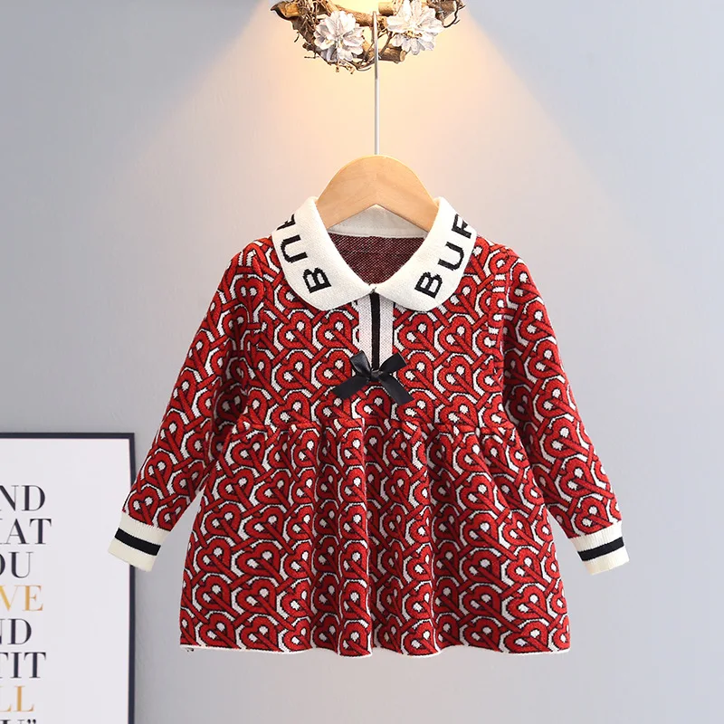 Girls Dress Children Warm Knit Autumn Winter Clothes Long Sleeves Fashion Casual Outfits for 1-6T Toddler Princess Party