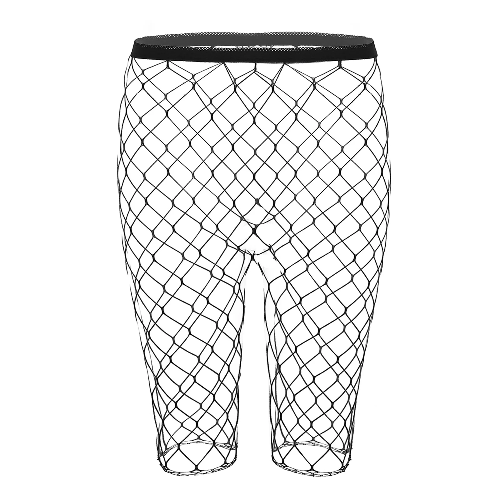 Mens Fishnet Mesh See-through High Waist Knee Length Stretchy Leggings for Pool Party Rave Nightclub Nightwear men underwear,men leggings