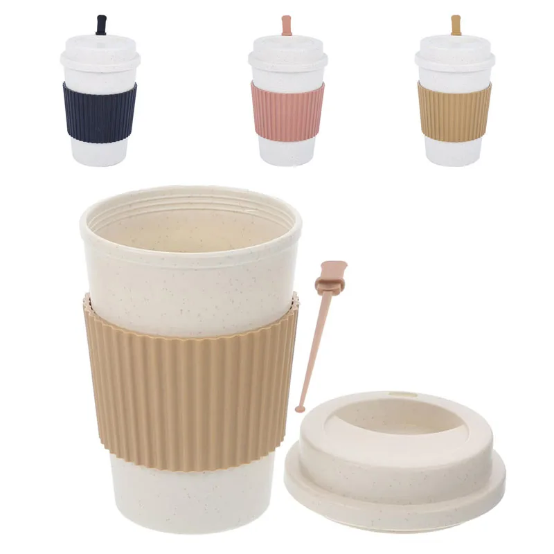 Coffee cup Wheat straw coffee cup water cup mixing plastic latte mug with lid