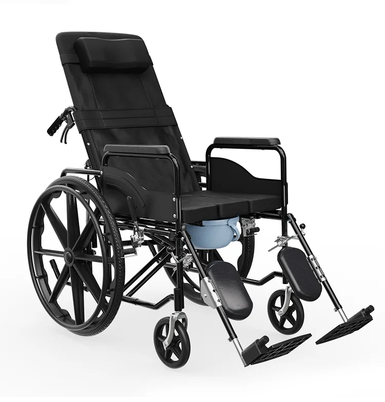 2 in 1 180 degrees Flip Sleepable Recumbable Wheelchair Folding Lightweight Small PortableToilet Multifunctional Trolley