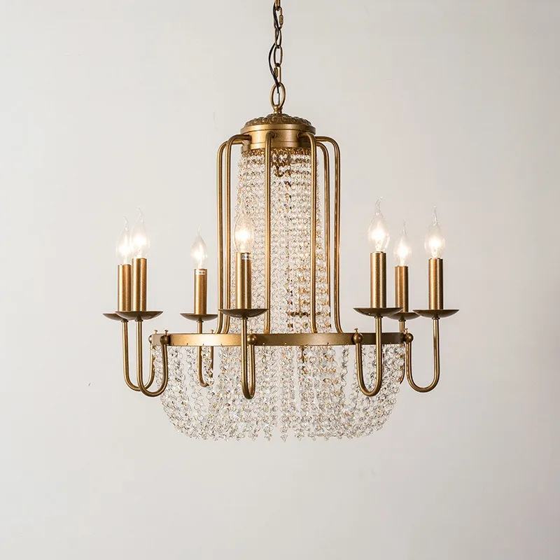 Retro restaurant chandelier American villa bedroom minimalist living room crystal chandelier
