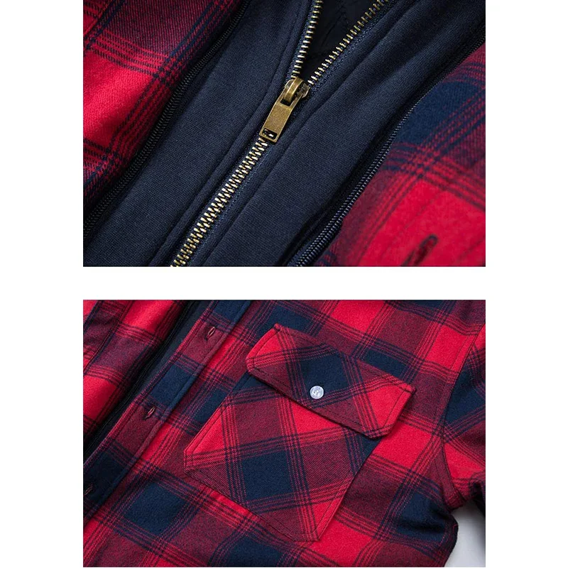 Winter Mens Heavyweight Jacket Flannel Plaid Casual Detachable Hood Quilted Lined Shirts Coats Hiking Jackets hiking jackets waterproof hiking jackets waterproof jacket leather jacket waterproof coats mens winter sweatercoat