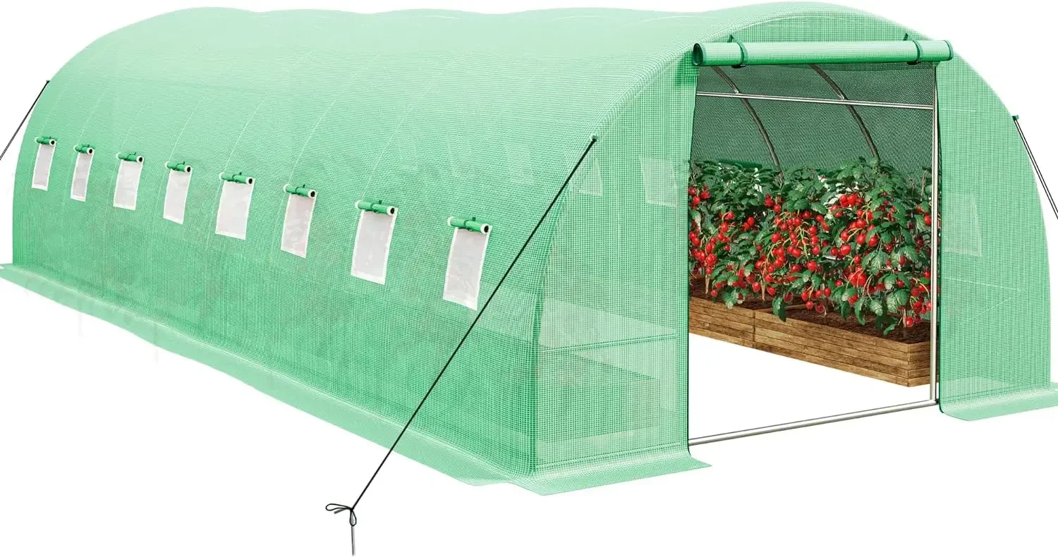 26x10x7ft Greenhouse Heavy Duty Outdoor Greenhouses Walk in Tunnel Green House Plant Gardening Upgraded Galvanized Steel Frame