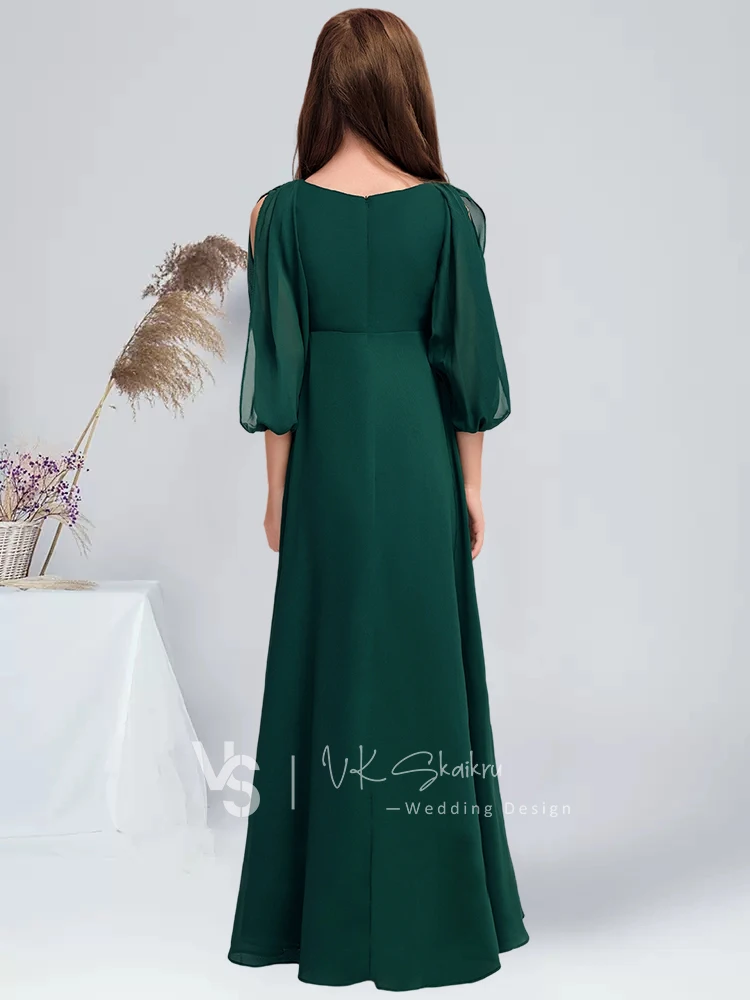 A-line V-Neck Floor-Length Chiffon Junior Bridesmaid Dress With
