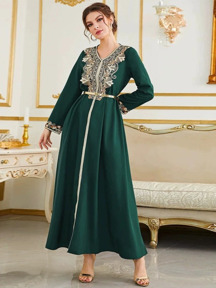 

Ramadan Morocco Party Dress Women Abaya Turkey Dubai Muslim Dress Belted Kaftans Evening Long Dresses Robe Eid Vestidos Abayas