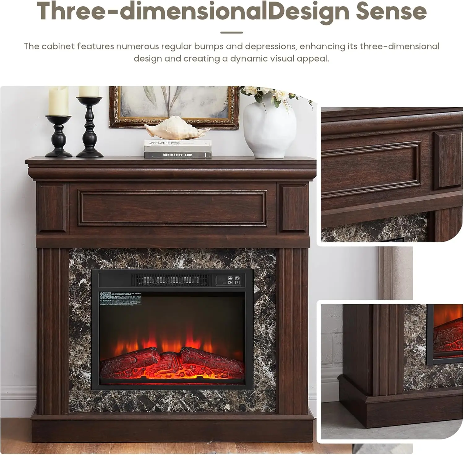 43" Electric Fireplace with Mantel, Electric Fireplace Heater, TV Stand w/Freestanding Electric Fireplace, Fireplace Mantel 5