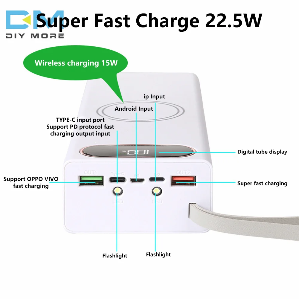 20-Section Detachable Mobile Power Case with 22.5W Fast Charging and Wireless Charging Capability