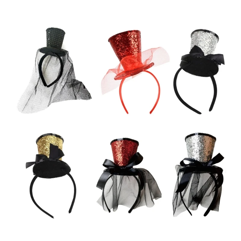 

Celebration Mini Top Hat Decor Hair Hoop Carnival Party Sequins Headwear Dropship