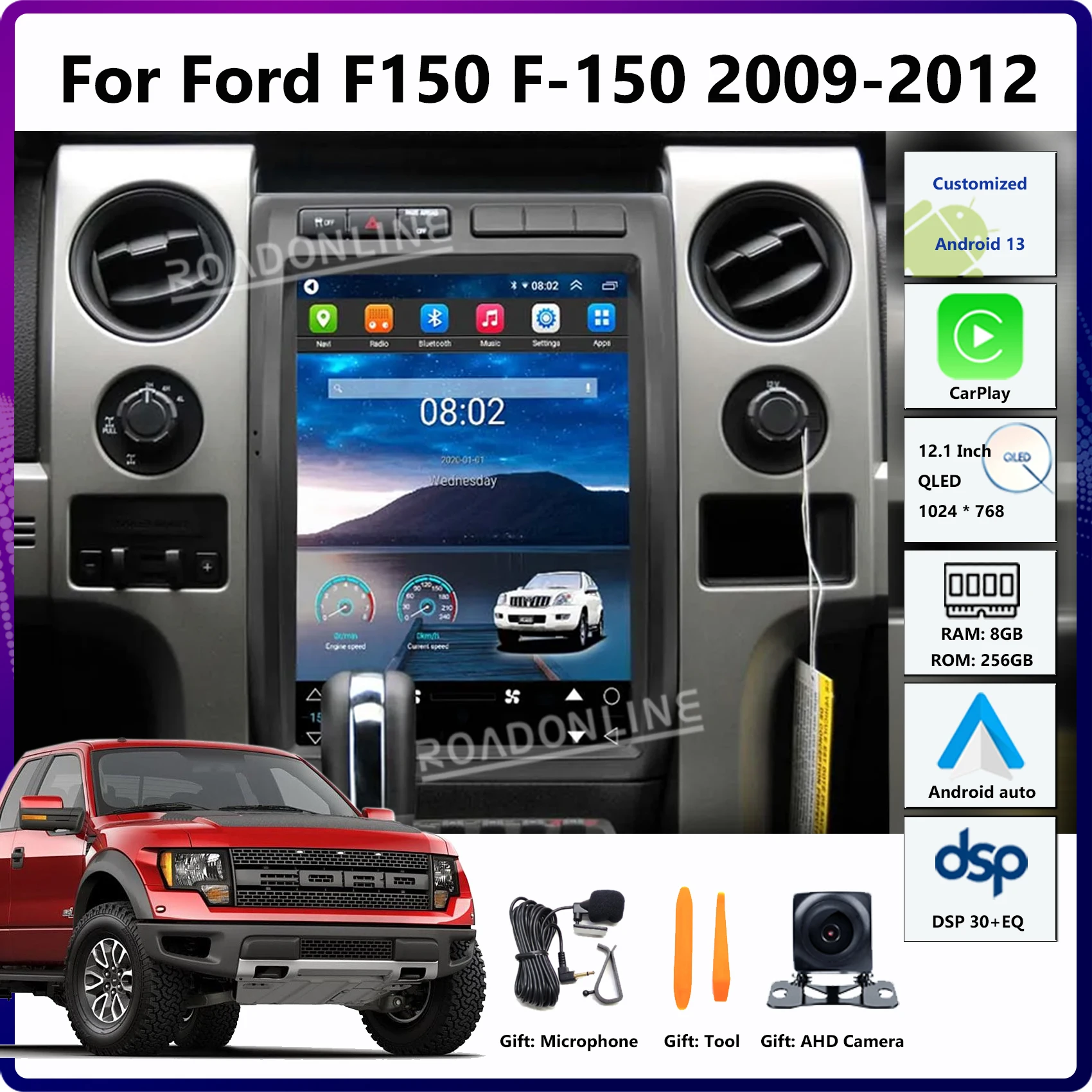 12.1 Android 14 Tesla-Style Screen for Ford Raptor F-150 (2009–2012 ...
