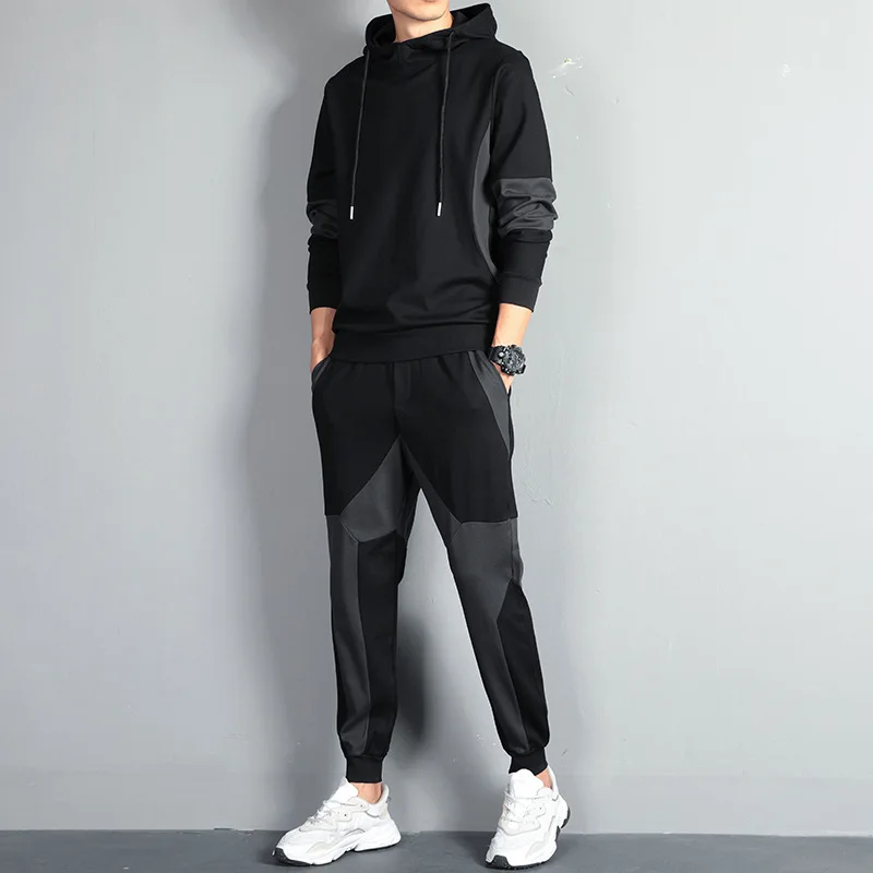 New Men Set Spring Autumn Casual Jogging Tracksuit Suit Men's Sportswear Sweatshirt+Pants 2PCS Solid Hooded Sporting Sets Y985 martini racing print men s fashion zipper hoodie sportswear jogging casual tracksuit running sport suits pant 2pcs sets clothing