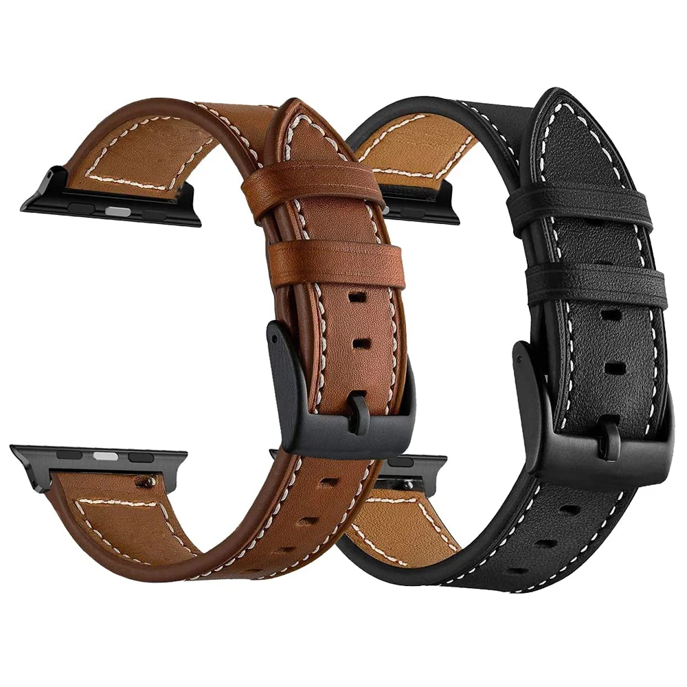 

Genuine Leather Wristband for Apple Watch Band 45mm 44mm 42mm 41mm 40mm 38mm Sport Bracelet Strap iWatch SE 7 6 5 4 3 2 1 Correa