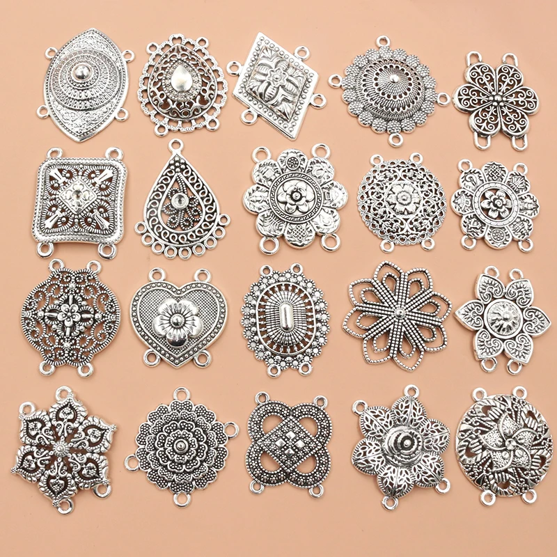 10 Stück antike versilberte böhmische Vintage-Blumen-Steck verbinder Anhänger DIY Halskette Armband Schmuck Herstellung Zubehör