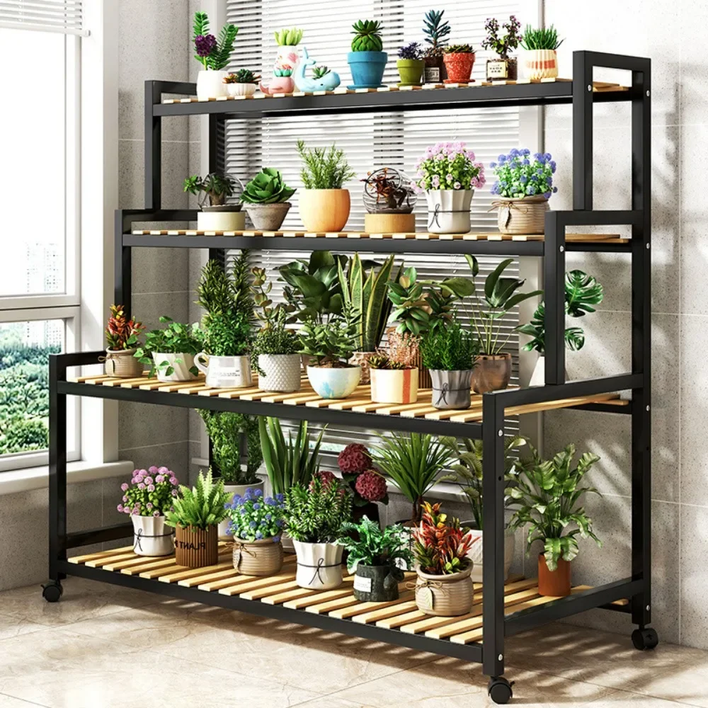 Multi-Layer Flower Rack Metal Plant Stand Storage Racks with Wheel for Indoor And Outdoor Balcony Living Room