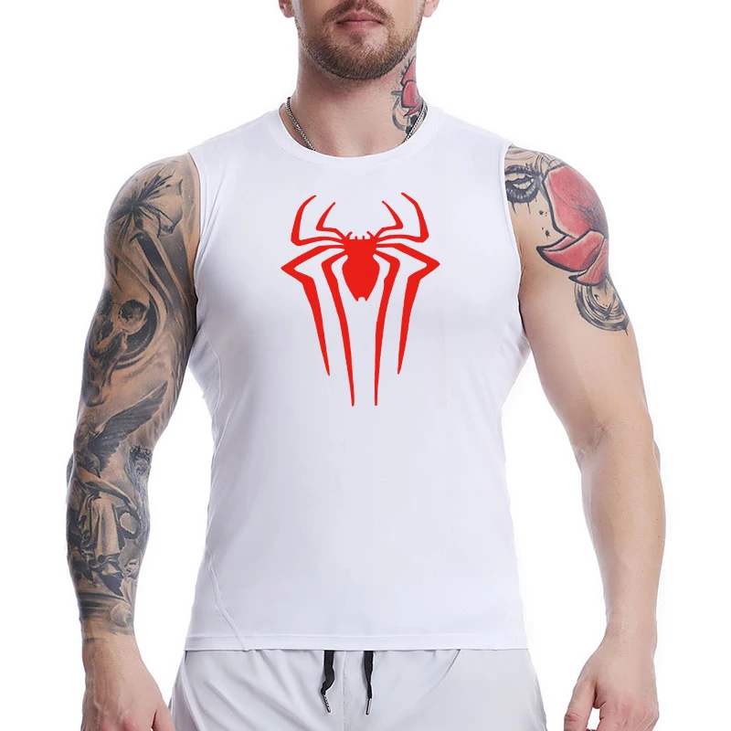 Spider Print Tank Tops for Men Athletic Quick Dry Sleeveless Compression Shirt Gym Workout Running Vest Baselayers Undershirts 3
