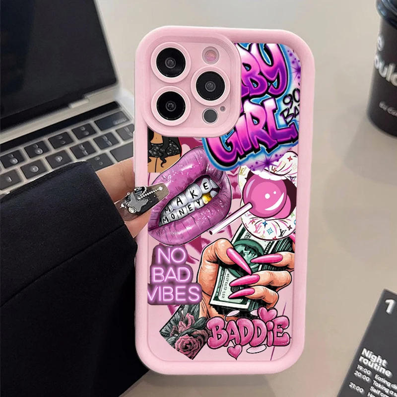 Pink Lips USD Banknote Printed Silicone Phone Case For iPhone 17 16 15 14 13 12 11 Pro Max 17 Air X XR XS 15 Plus 16e Soft Cover 6