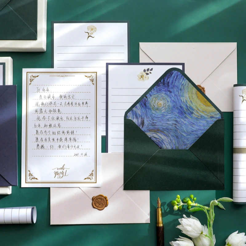 Exquisite Vintage Envelopes Classic Van Gogh Oil Painting and Plant Artistic Envelopes for Letters Wedding Invitation 6pcs/set mailing envelopes mailing bags