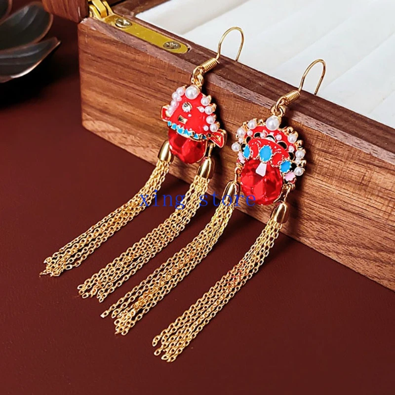 2024 Fashionable New Ethnic Style Simulated Pearl Inlaid Droplet Glazed Tassel Women's Earrings