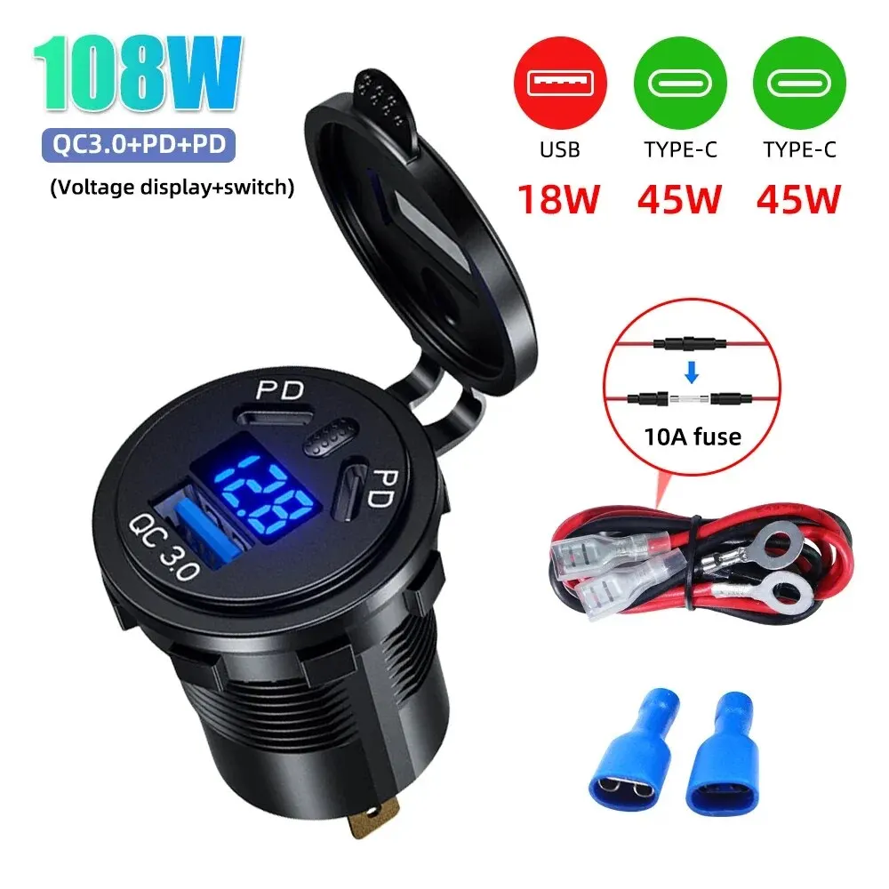       3.0 USB , а  ġ, USB ܼƮ, 108W, 3 Ʈ,  PD, 45W, 12V, 24V